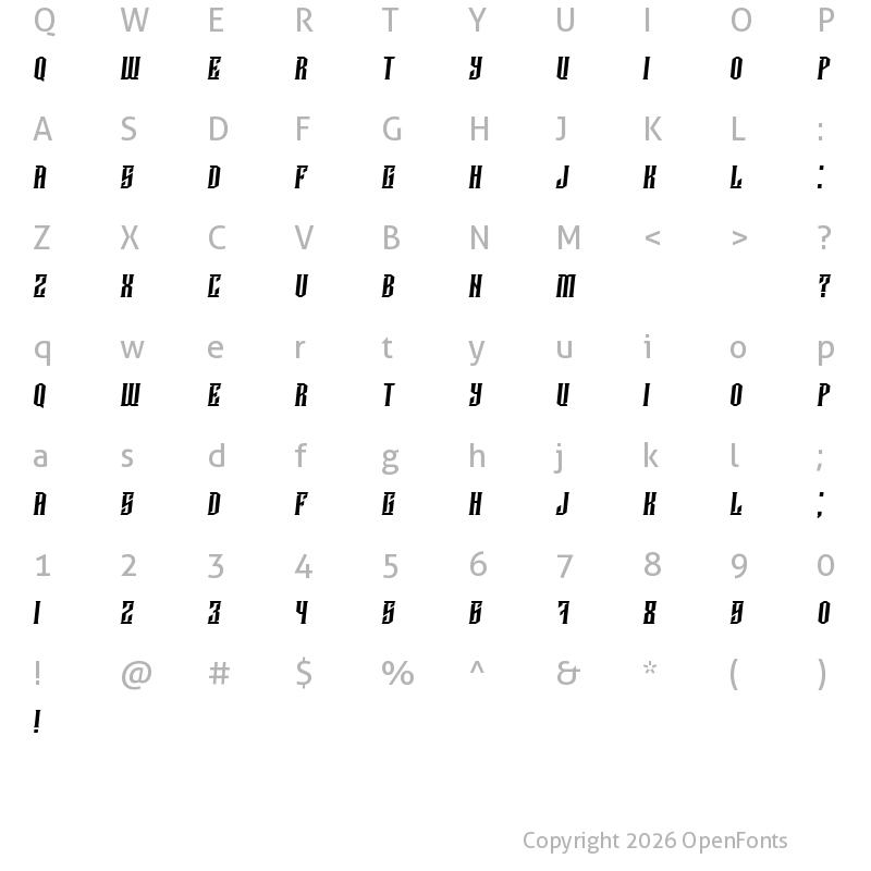 Character Map of Damages Italic