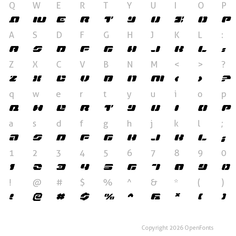Character Map of Dan Stargate Extra-expanded Italic Extra-expanded Italic