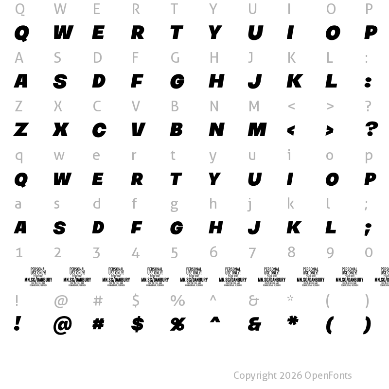 Character Map of Danbury Small PERSONAL USE Regular