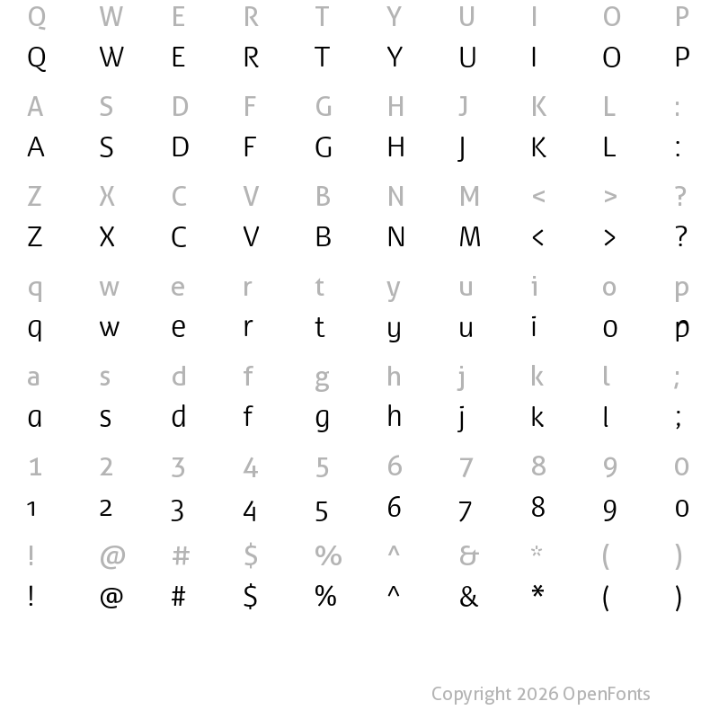 Character Map of Dancer Pro Light