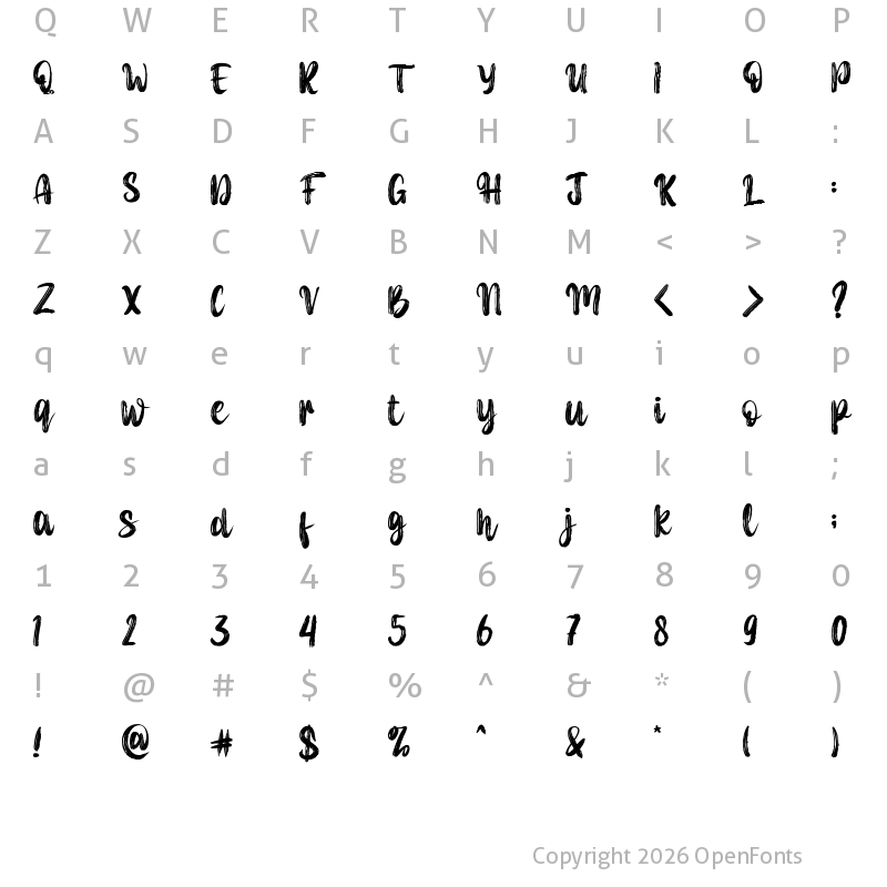 Character Map of Dancing Brush-Personal use Regular