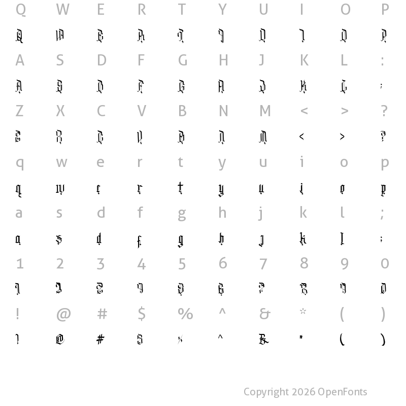 Character Map of Dark Family Regular
