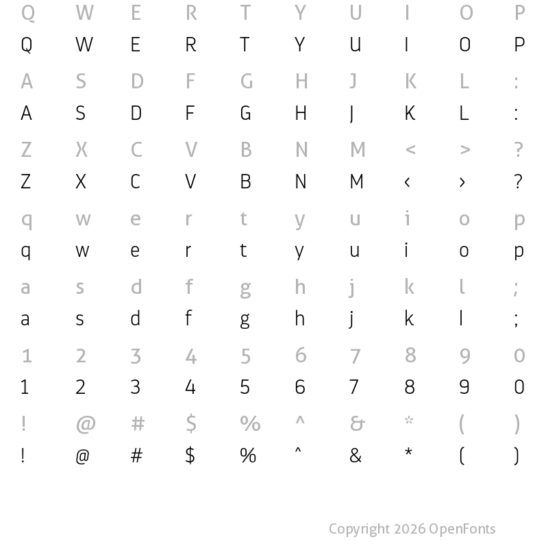 Character Map of Darwin Pro ExtraLight