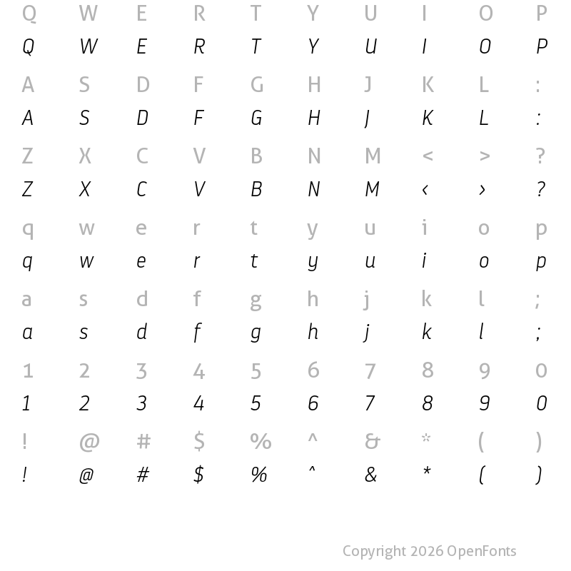 Character Map of Darwin Pro ExtraLight It