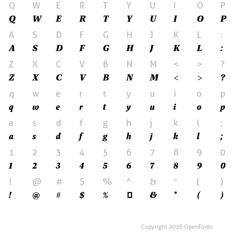 Character Map of Dashiell Bright X-Bold Italic