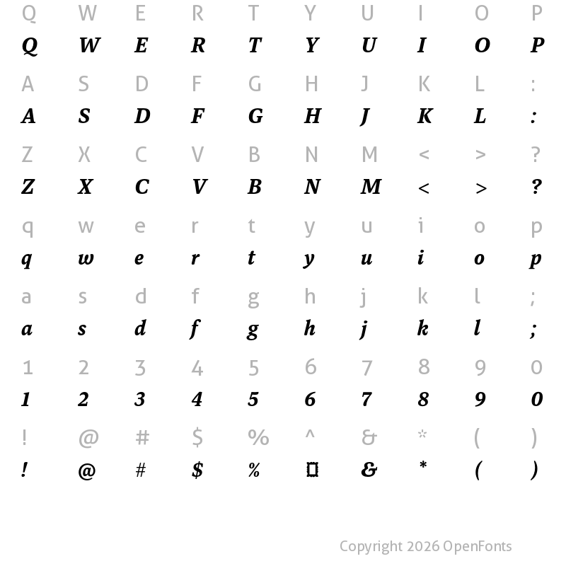Character Map of Dashiell Text Bold Italic