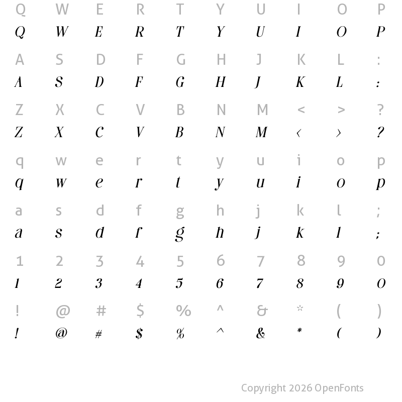 Character Map of Dating Historia Bold Italic