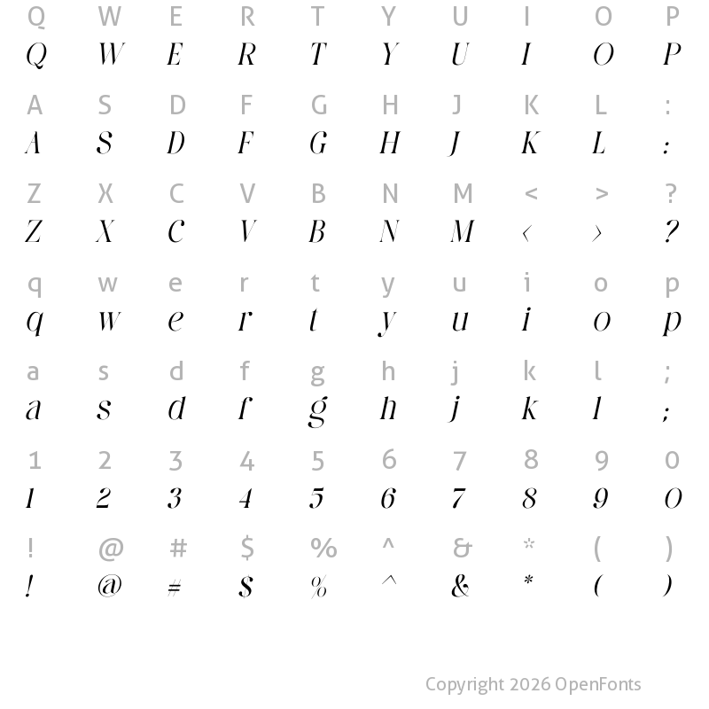 Character Map of Dating Historia LightItalic
