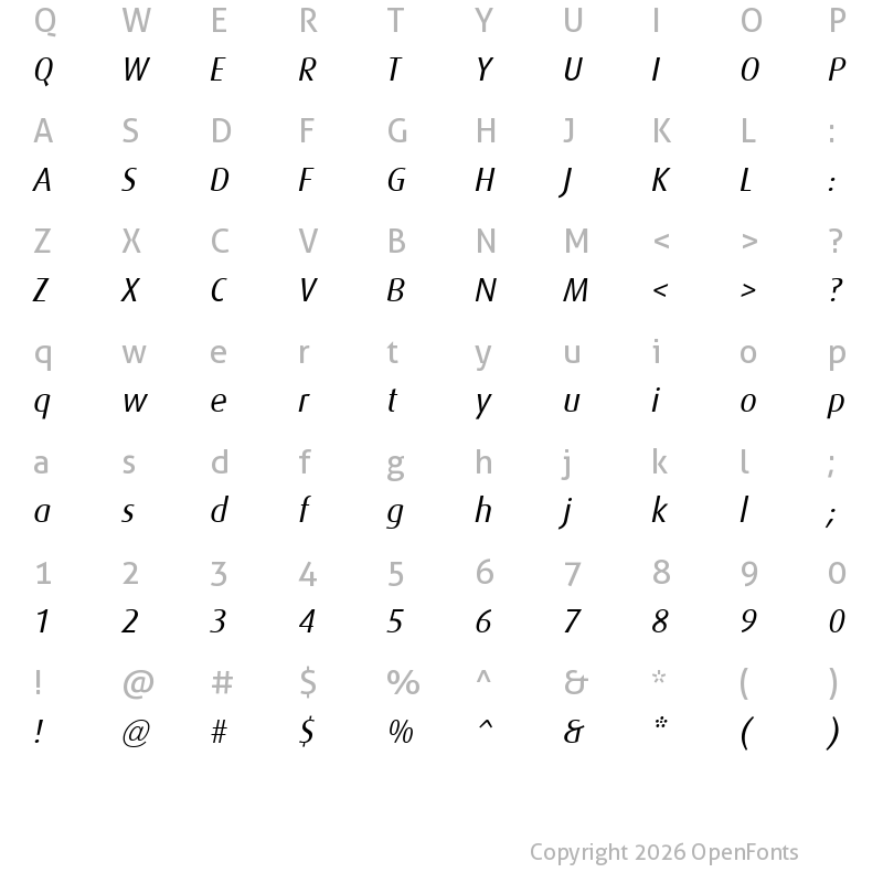 Character Map of Dax Italic
