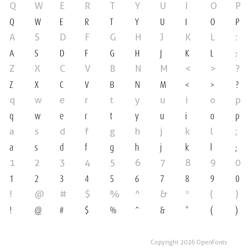 Character Map of Dax Pro Cond Light