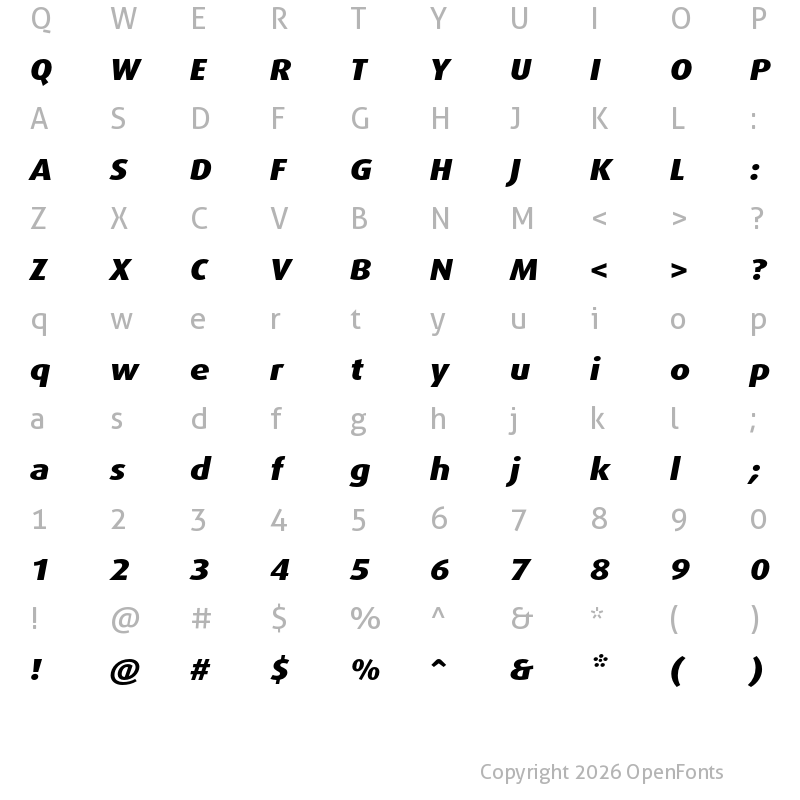 Character Map of Dax Pro Wide Extrabold Italic