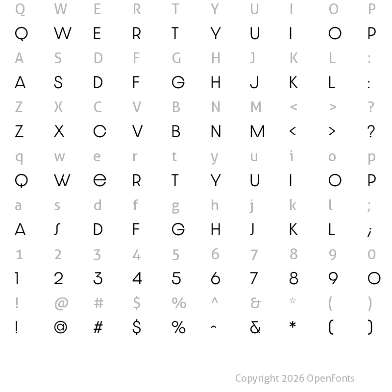 Character Map of Dazzle Unicase Light