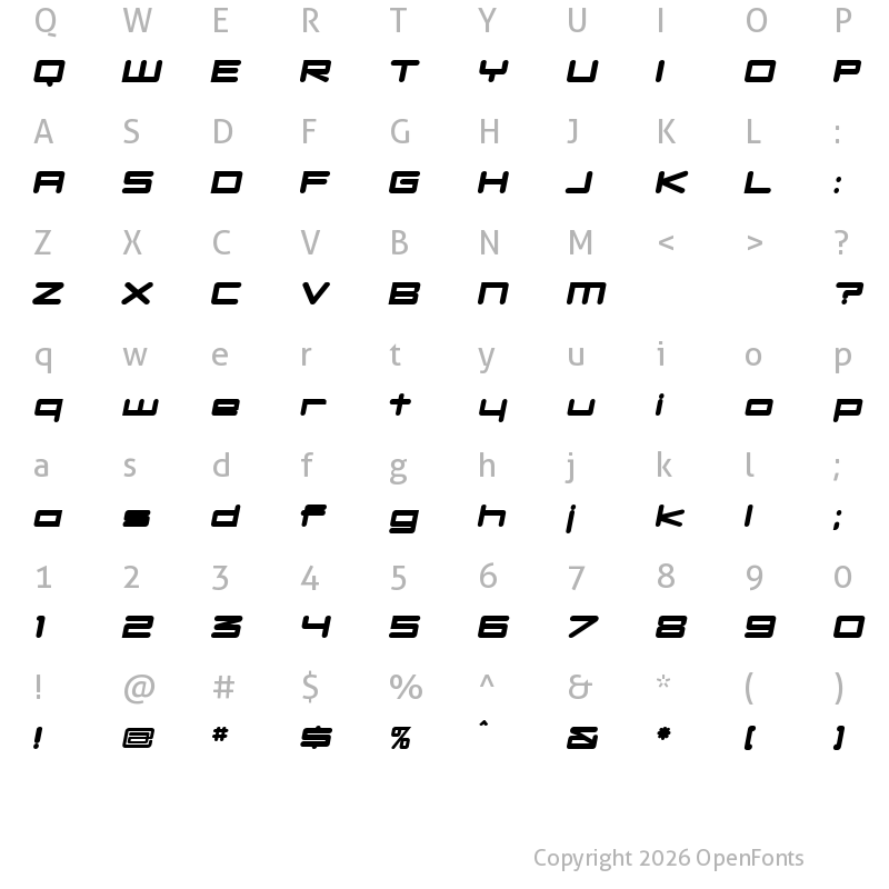 Character Map of DBXLNightfever UltraWideItalic