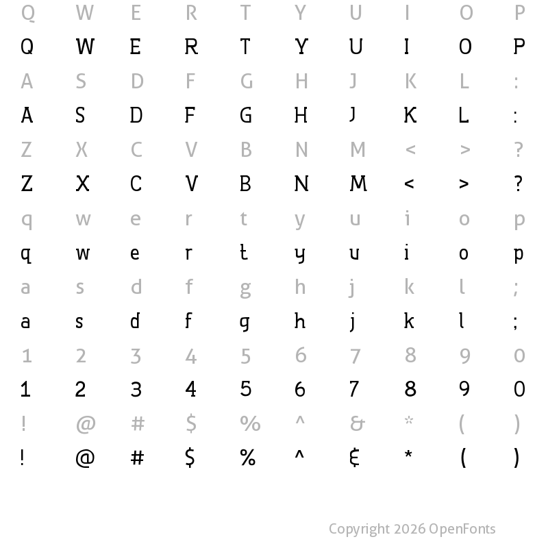 Character Map of De Luxe Hang Hang