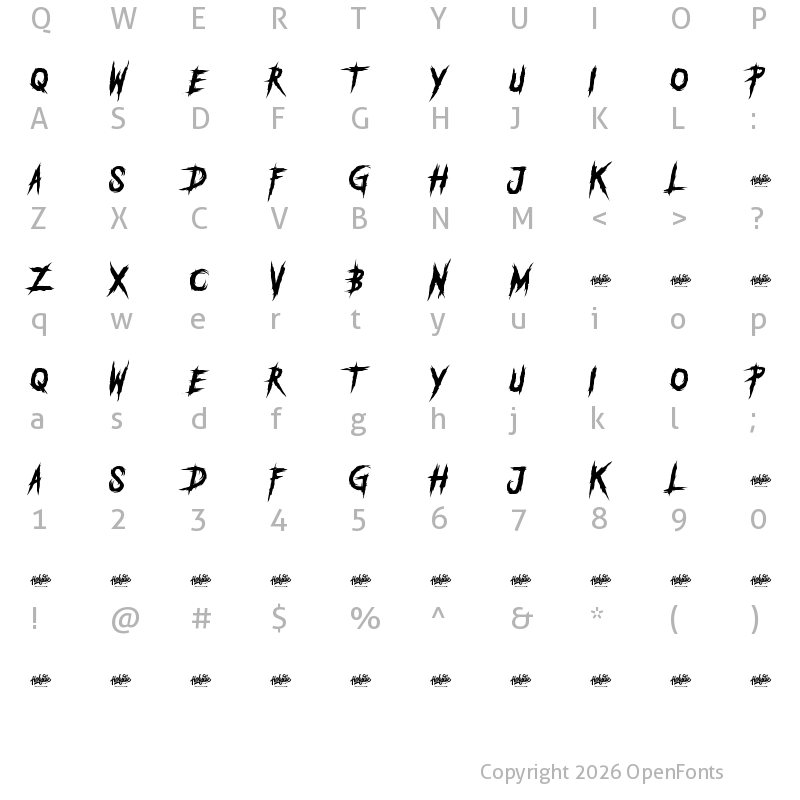Character Map of DEADLY KILLERS DEMO Regular