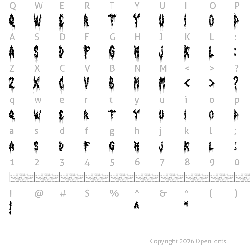 Character Map of Deadwax DEMO Hard