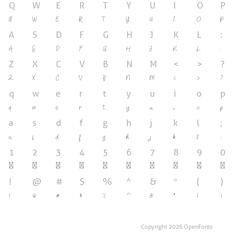 Character Map of Dear Audrey Script