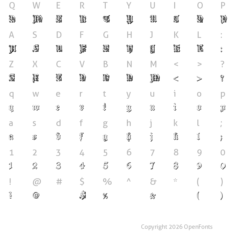 Character Map of Dearest Outline Regular