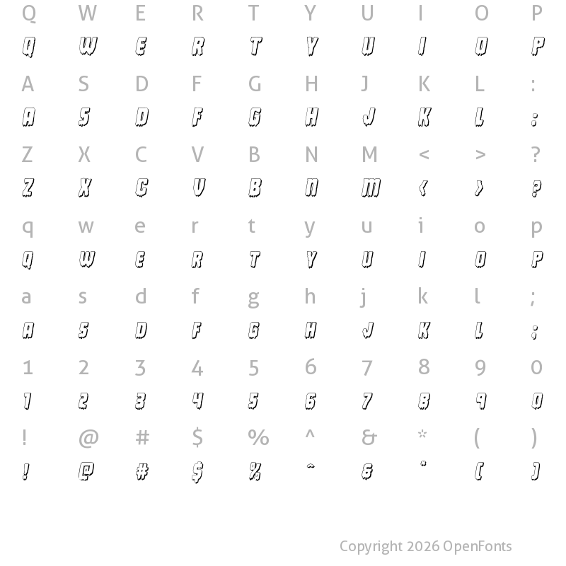 Character Map of Deathblood 3D Italic Italic