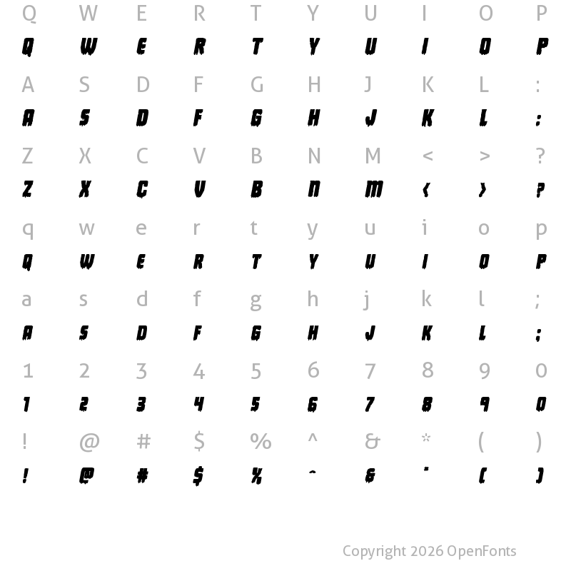 Character Map of Deathblood Bold Italic Bold Italic