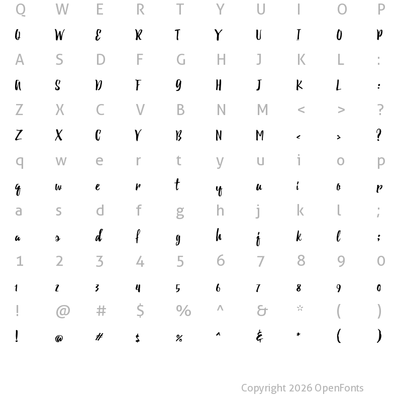 Character Map of Debby Script