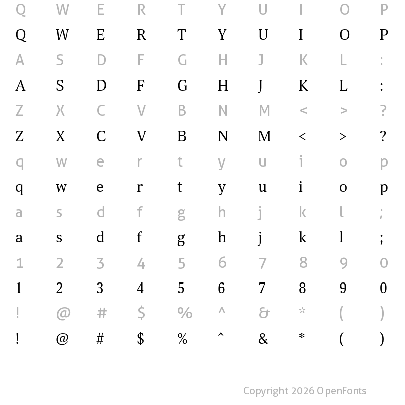 Character Map of Deca Serif New Regular