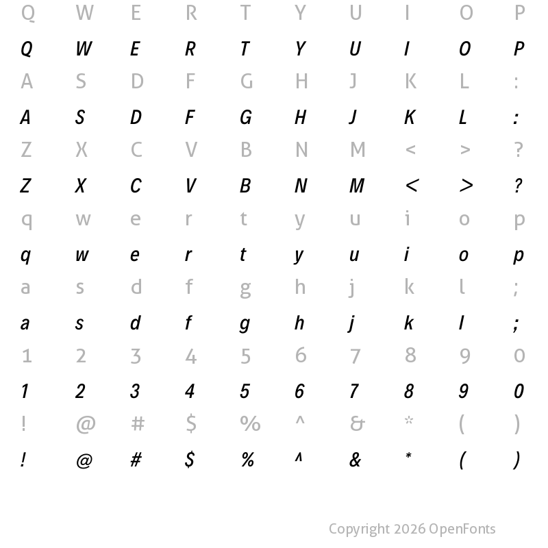Character Map of Decalotype Medium Italic