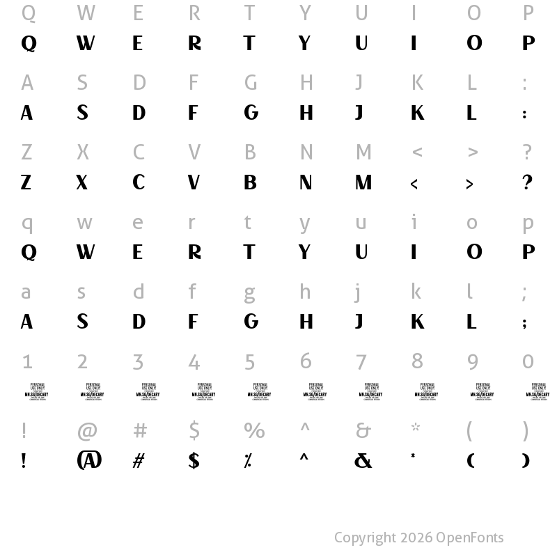 Character Map of Decary Sans PERSONAL USE Regular