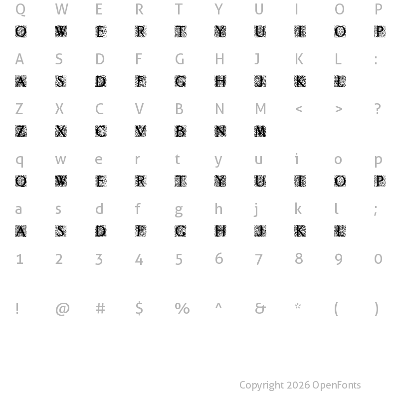 Character Map of Decorated Roman Initials Regular