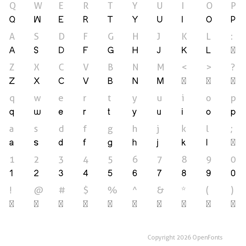 Character Map of DEFAULT Regular