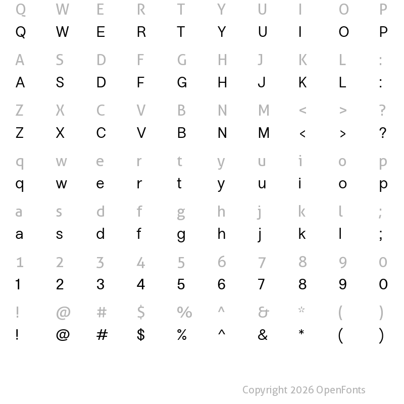 Character Map of Default Sans Regular