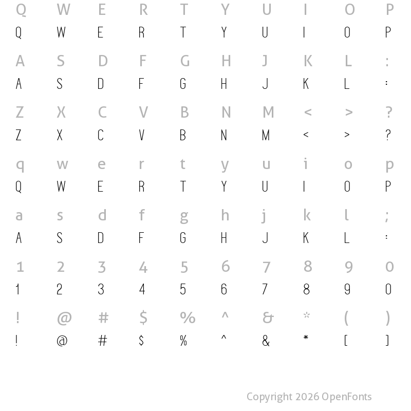 Character Map of Deflagrate Light DEMO Regular