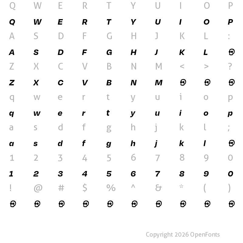 Character Map of Degular Demo Bold Italic
