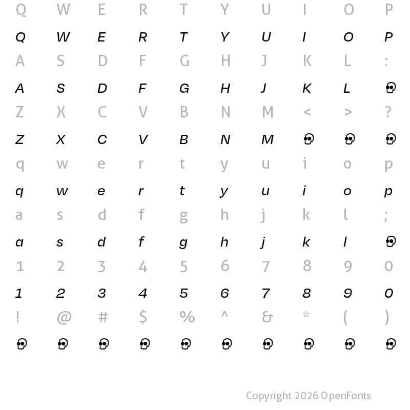 Character Map of Degular Demo Medium Italic
