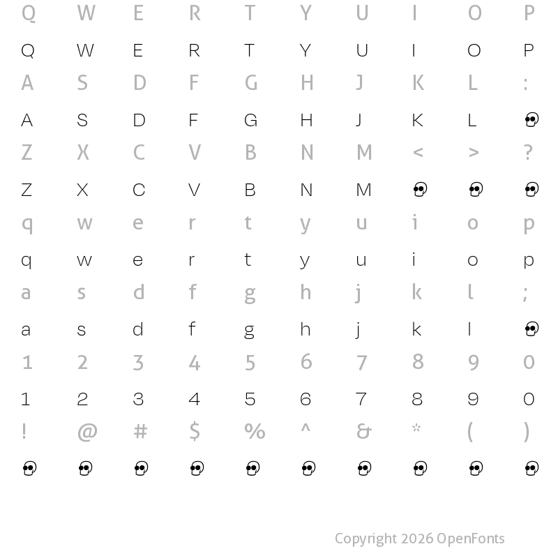 Character Map of Degular Demo Thin