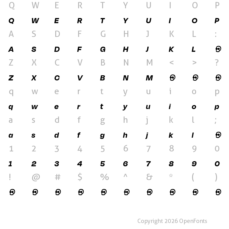 Character Map of Degular Display Demo Bold Italic