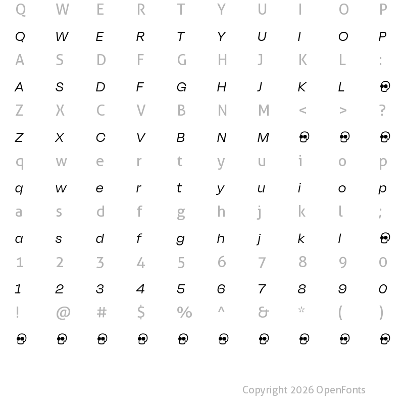 Character Map of Degular Display Demo Italic