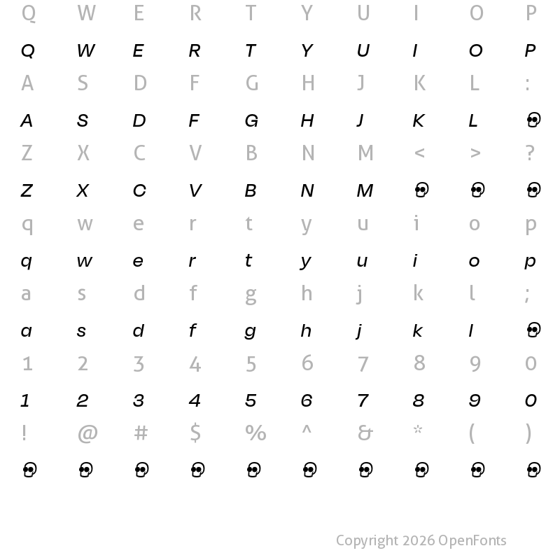 Character Map of Degular Display Demo Medium Italic