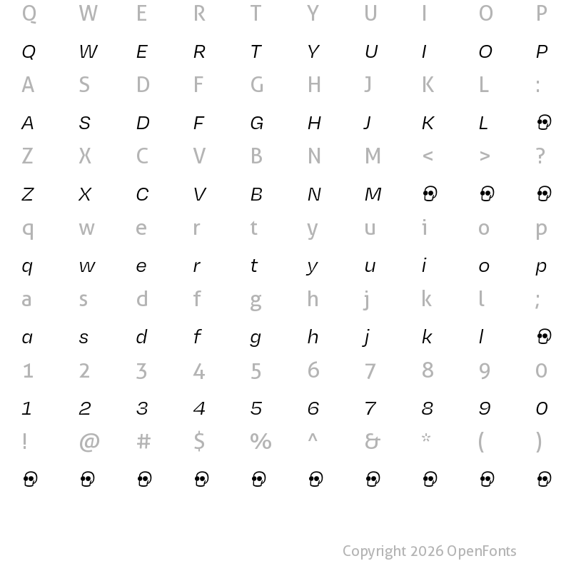 Character Map of Degular Text Demo Italic