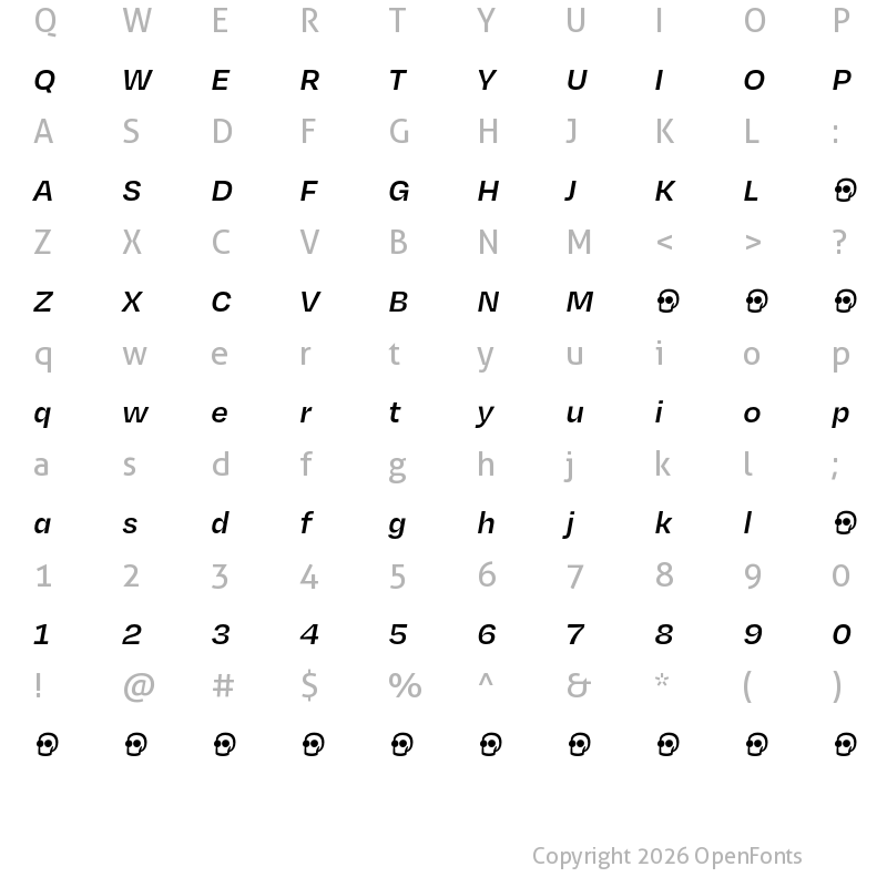 Character Map of Degular Text Demo Semibold Italic
