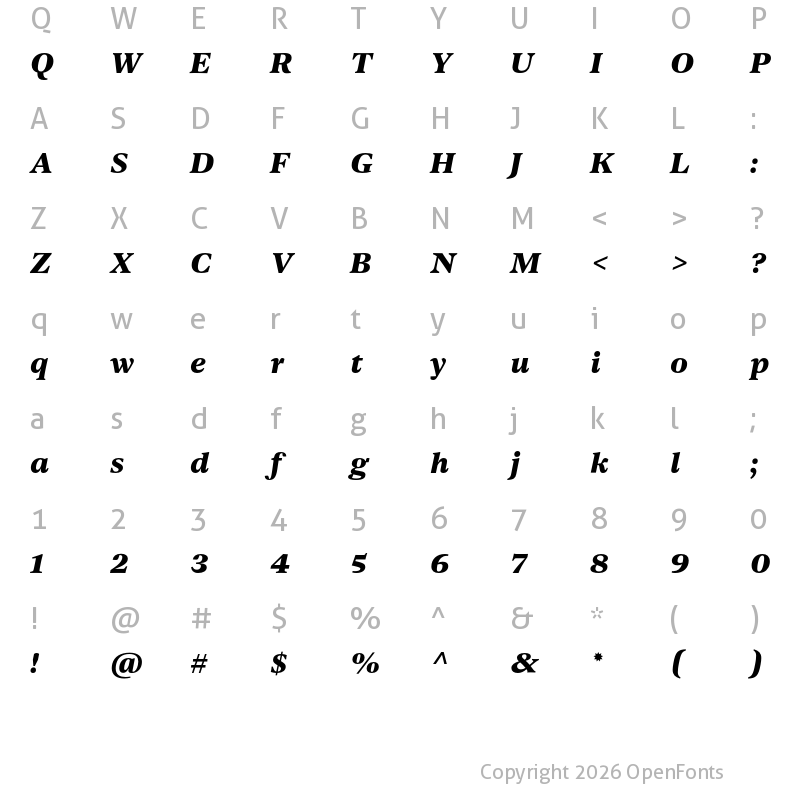 Character Map of Dejanire Text Black Italic