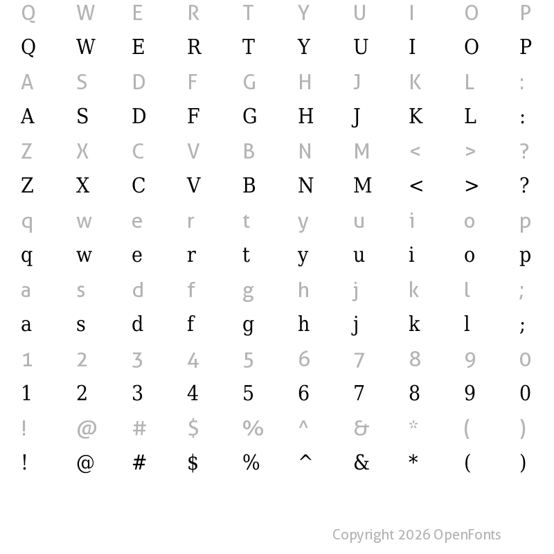 Character Map of DejaVu Serif Condensed