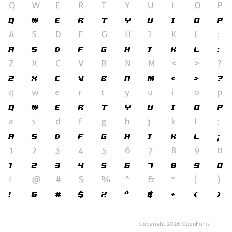 Character Map of Delilah BoldOblique