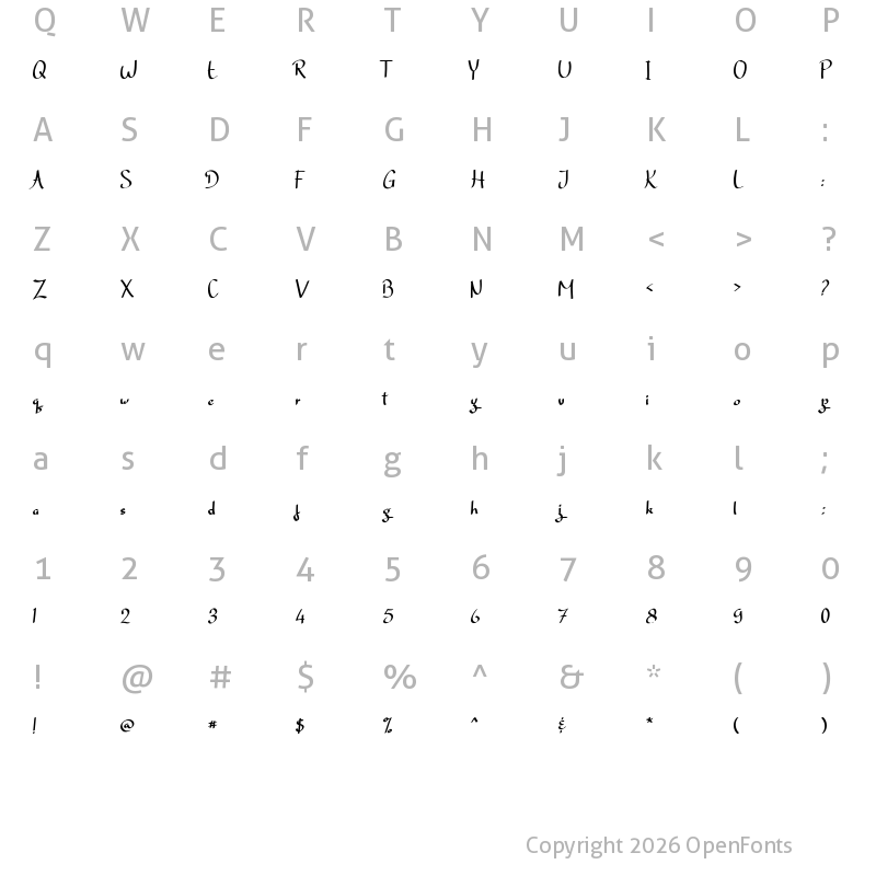 Character Map of Dellycia Regular