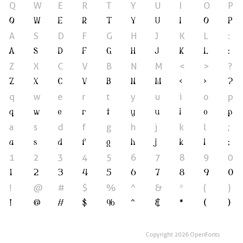 Character Map of Delphine Regular