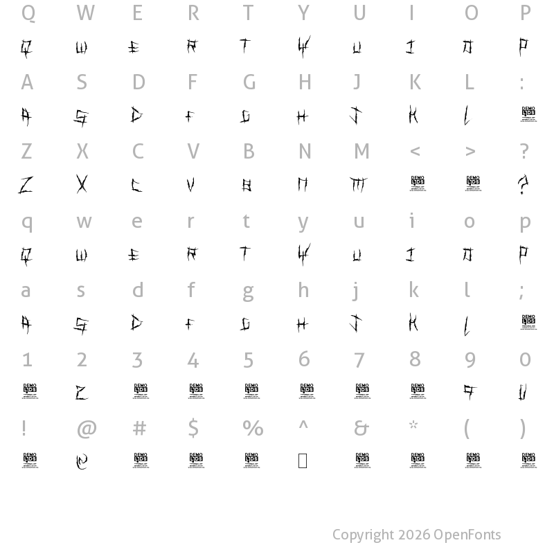 Character Map of Demon Killer Regular
