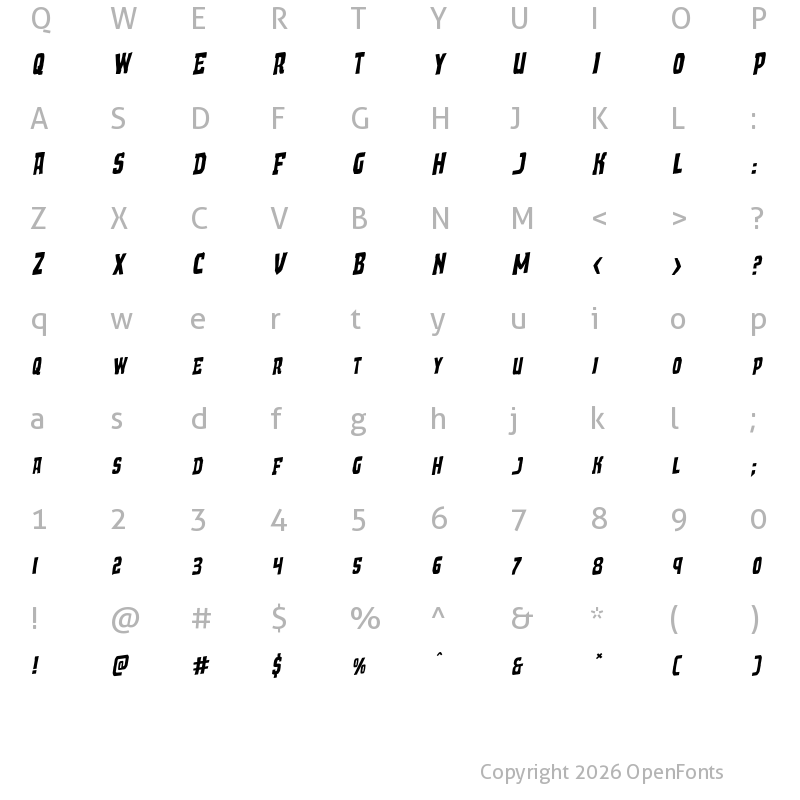 Character Map of Demon Priest Rotalic Italic