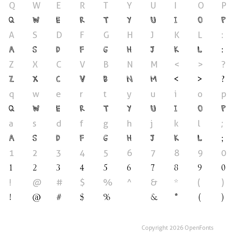 Character Map of Denne Threedee Regular