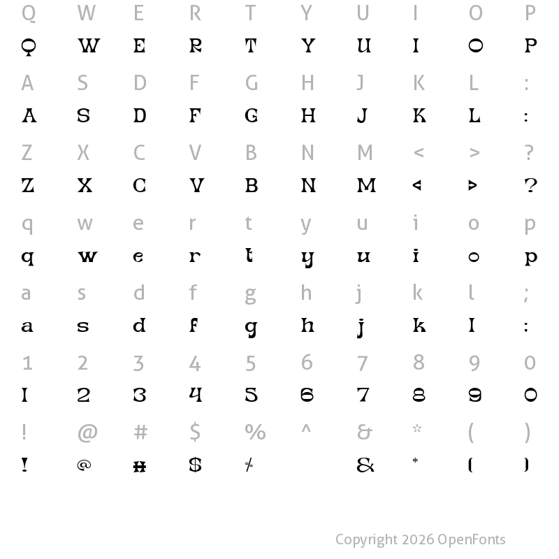 Character Map of Dept Regular