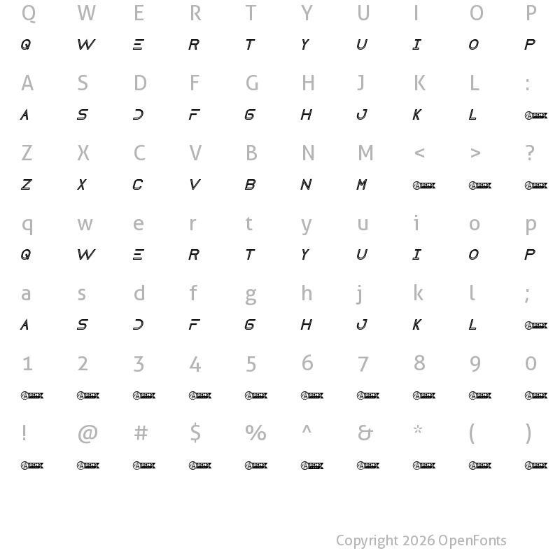Character Map of Destia Demo Bold Italic